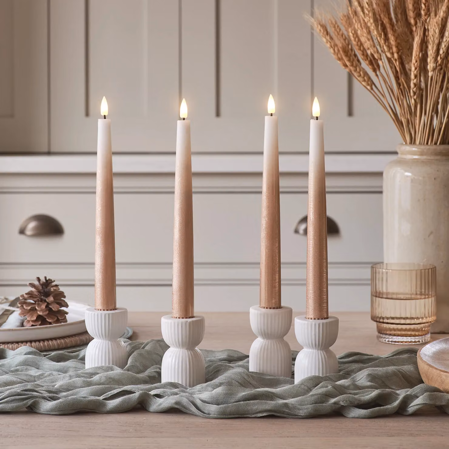 Lights4fun TruGlow Bronze Ombre Remote Control LED Wax Taper Candles with Flicker Effect and Timer
