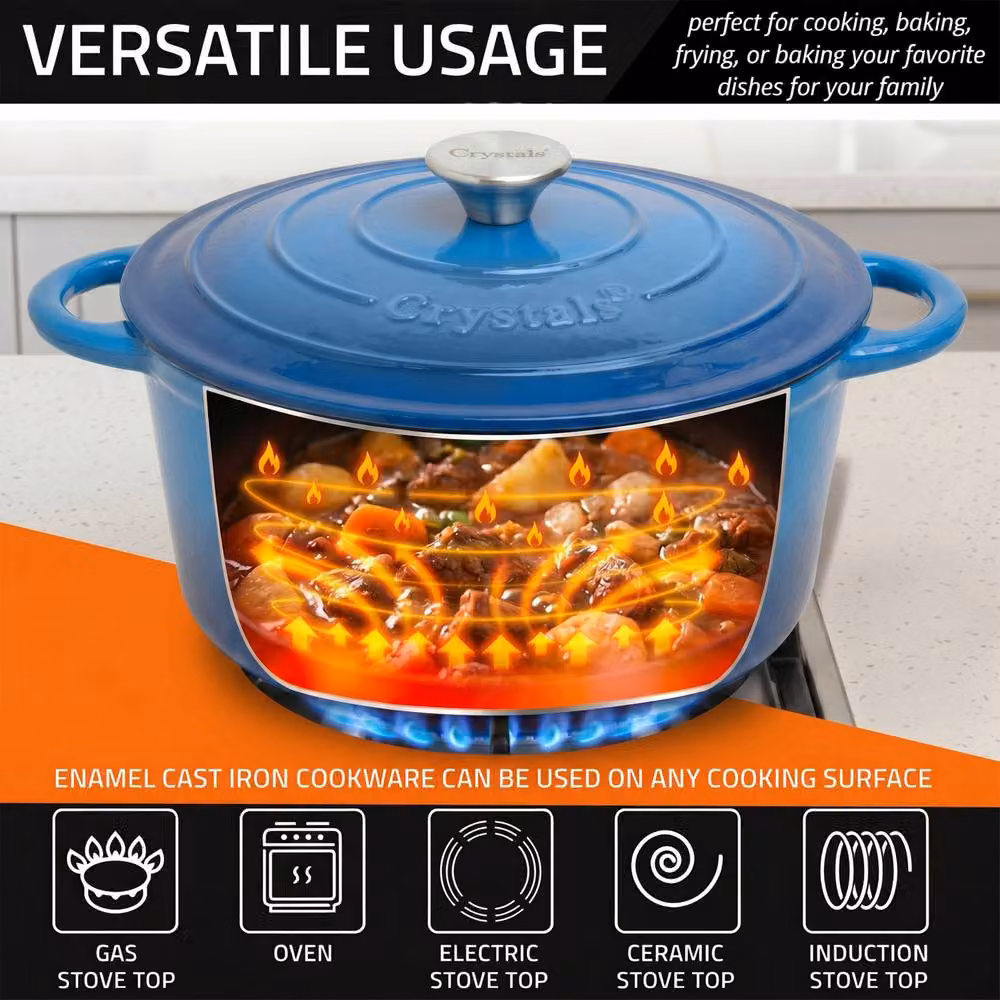 Crystals Enamelled Cast Iron Dutch Oven Stew Pot with Lid, Blue, 6.6 l – 3