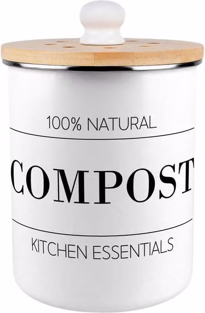 Purely Home Minimalist Essentials Compost Caddy Metal Kitchen Food Waste Bin with Flip Lid, 2L, White