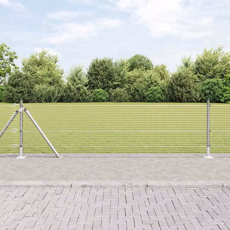 Berkfield Home Welded Wire Fence with 13 Flanged Posts, Galvanised Steel, Silver, W/H: 0.6 x 100 m