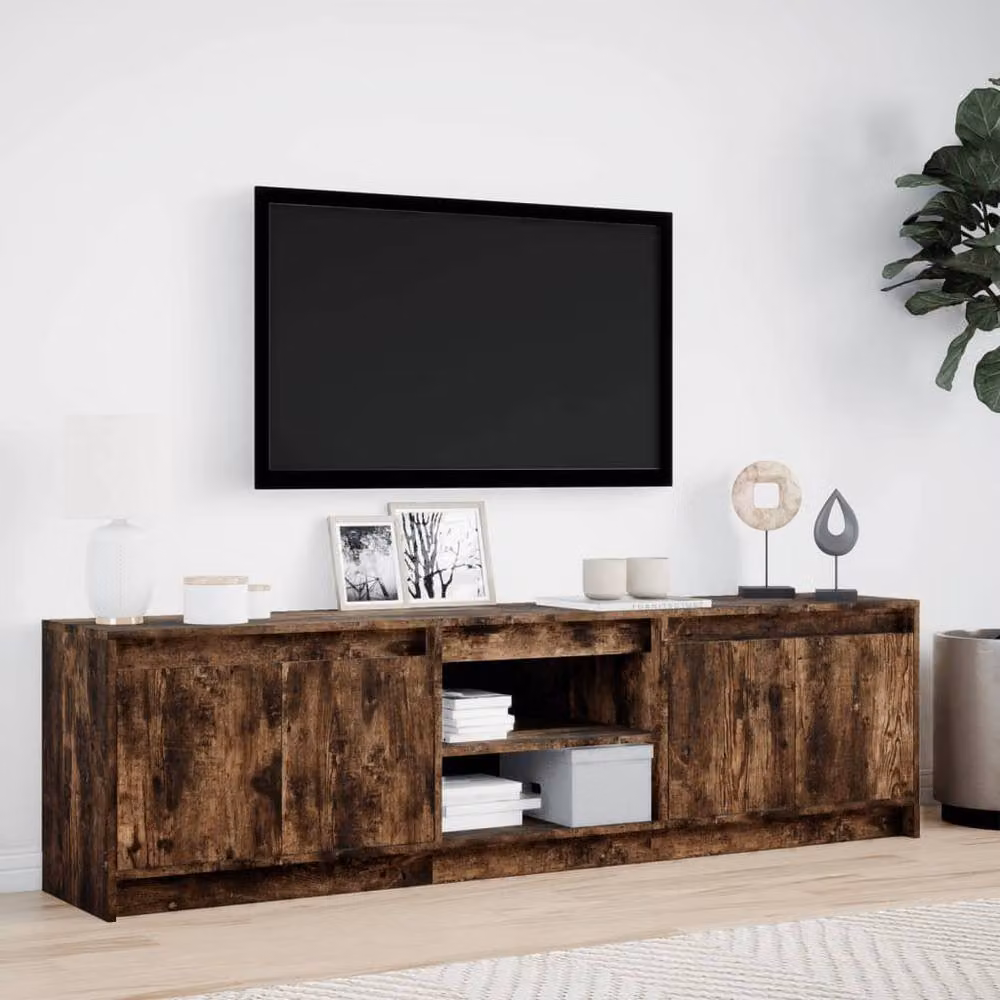 Berkfield Home Modern TV Cabinet with LED in Smoked Oak Brown, W/D/H: 180 x 34 x 50 cm – 4
