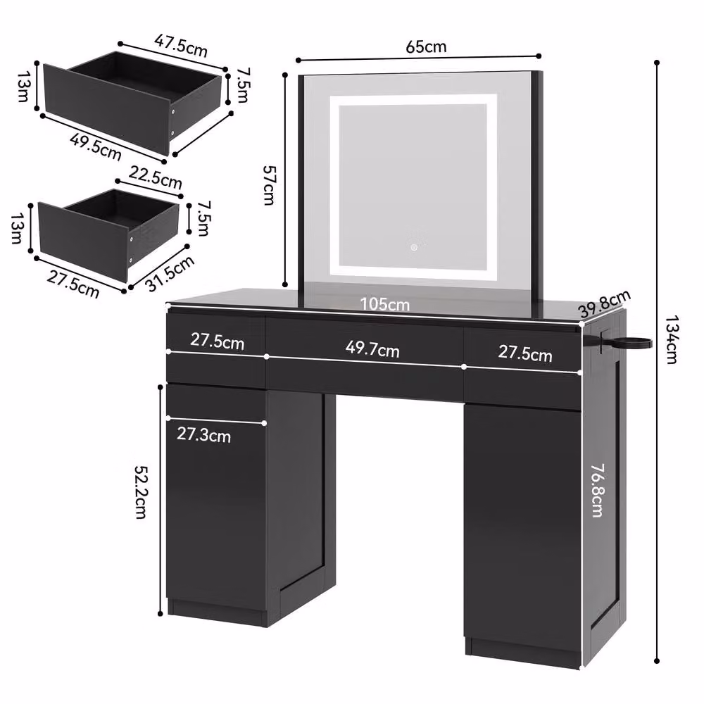 MCC Direct Toronto Black Glossy Dressing Table with Adjustable LED Mirror – 6
