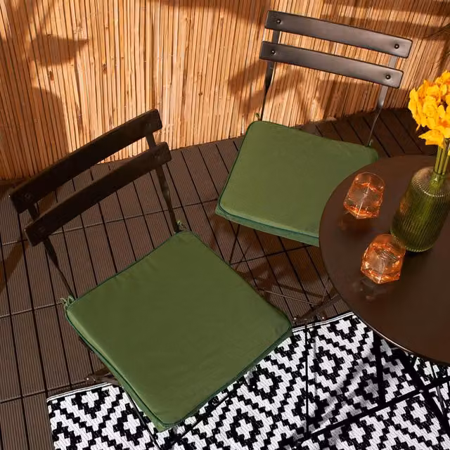 OHS Pack of 4 Green Memory Foam Outdoor Garden Seat Cushions with Ties