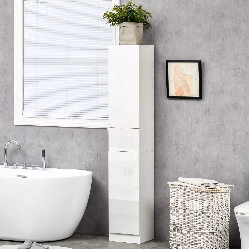 Wyld Haus Elluno High Gloss White Tall Bathroom Storage Cabinet, H 170 x W 30 x D 28 cm – 3