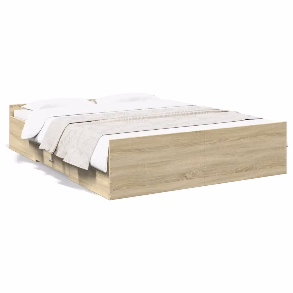 Berkfield Home Modern Bed Frame with Drawers in Sonoma Oak, Brown/Beige, W/D/H: 160 x 200 cm – 2