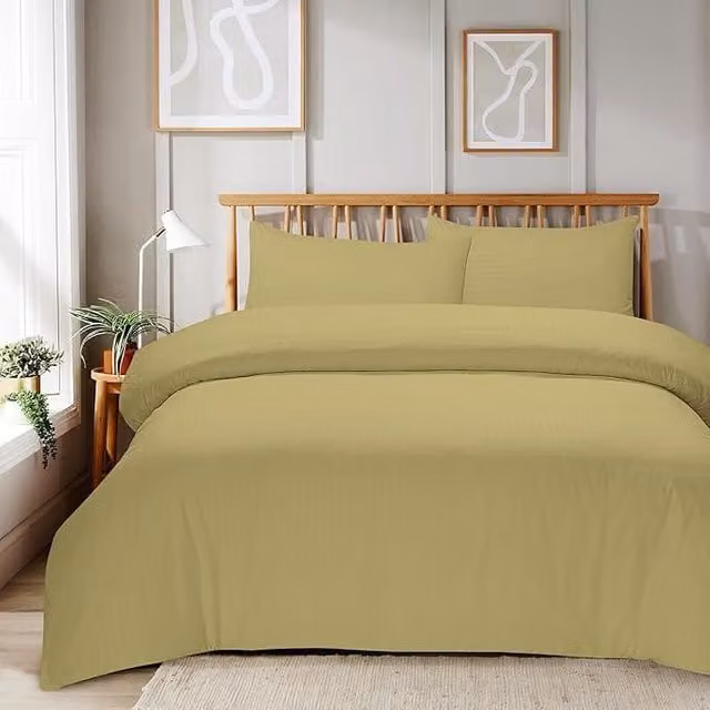 New Edge Blinds Mayfair Stripe Duvet Cover Set in Beige, W: 180 cm x D: 200 cm