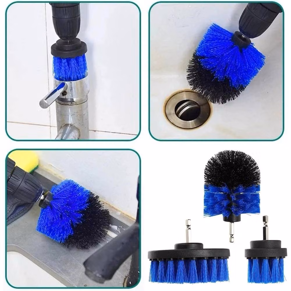 NESTLUNE 3-Piece Blue Drill Brush Power Scrubber Set for Tile and Grout – 6