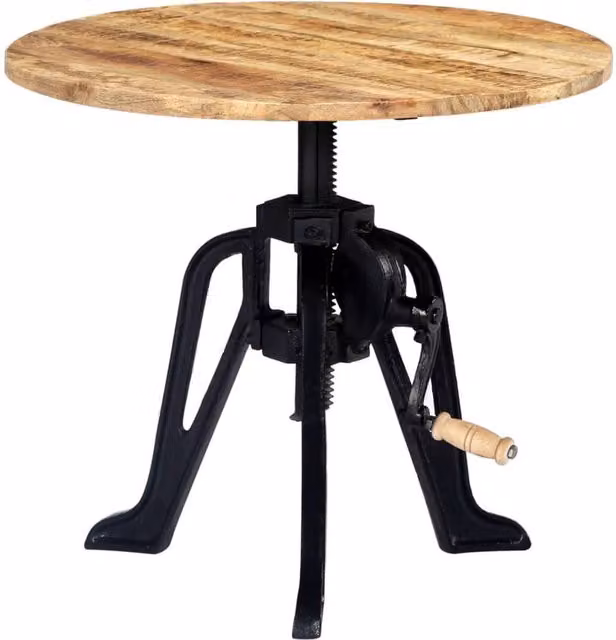 Berkfield Home Industrial Height Adjustable Side Table in Brown Solid Mango Wood and Cast Iron, W/D/H: 60 x 60 x 46-63 cm – 1