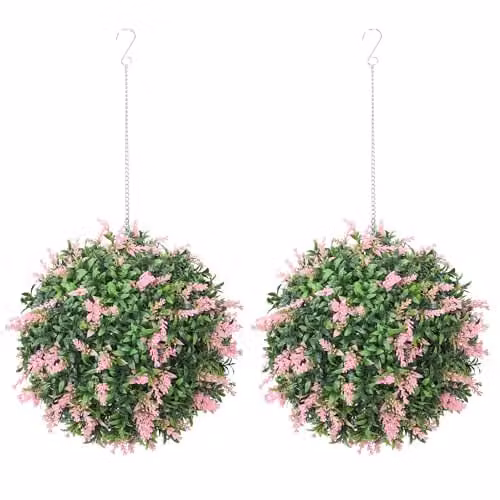 HOMCOM Set of 2 Pink Artificial Plant Topiary Balls, Diameter: 27 cm – 1