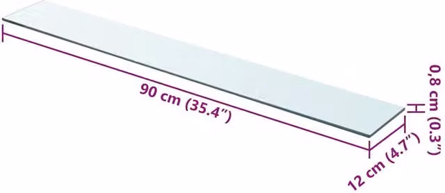 Berkfield Home Clear Glass Shelf Panel, W: 90 cm, H: 12 cm