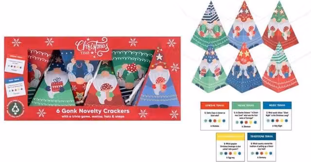 KDMD 6 Pack Gonk Novelty Christmas Crackers in Multicolour