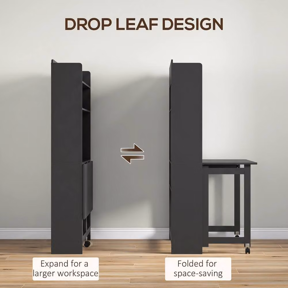 Rolipo Foldable Computer Desk with Storage Shelves in Black – 5