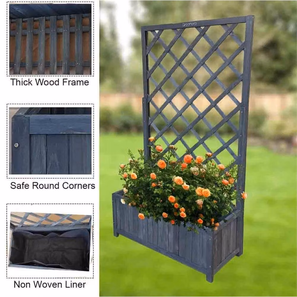 Nordara Grey Wooden Rectangular Planter with Lattice Trellis, W/D/H: 135 x 70 x 30 cm – 3