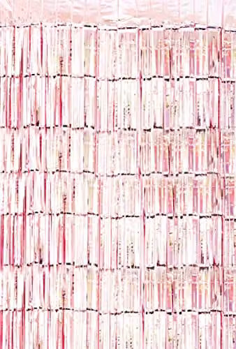 Netagon Shimmer Tinsel Curtain in Gold and Pink