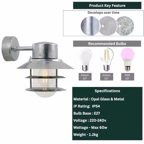 Nordlux Blokhus Down Outdoor Wall Light in Silver Galvanised Steel, IP54, E27 – 5