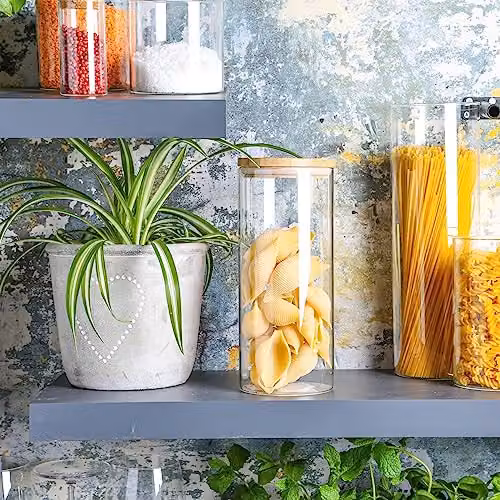 Argon Tableware Scandi Airtight Glass Storage Jar Set with Solid Wood Lids, 5 Pieces, Transparent – 2