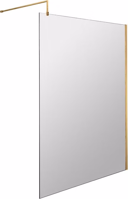 Balterley Frameless Single Panel 8mm Wetroom Screen and Support Bar in Gold, W: 120 cm, H: 185 cm