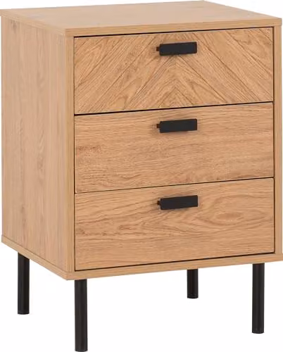 Seconique Leon 3 Drawer Bedside Table in Brown and Black