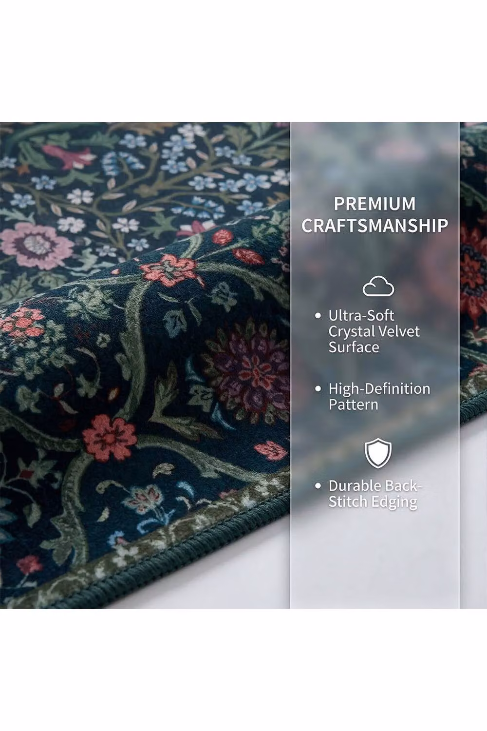 Living and Home Washable Floral Rectangular Rug with Non-Slip Backing in Green, W: 100 cm, L: 160 cm – 2