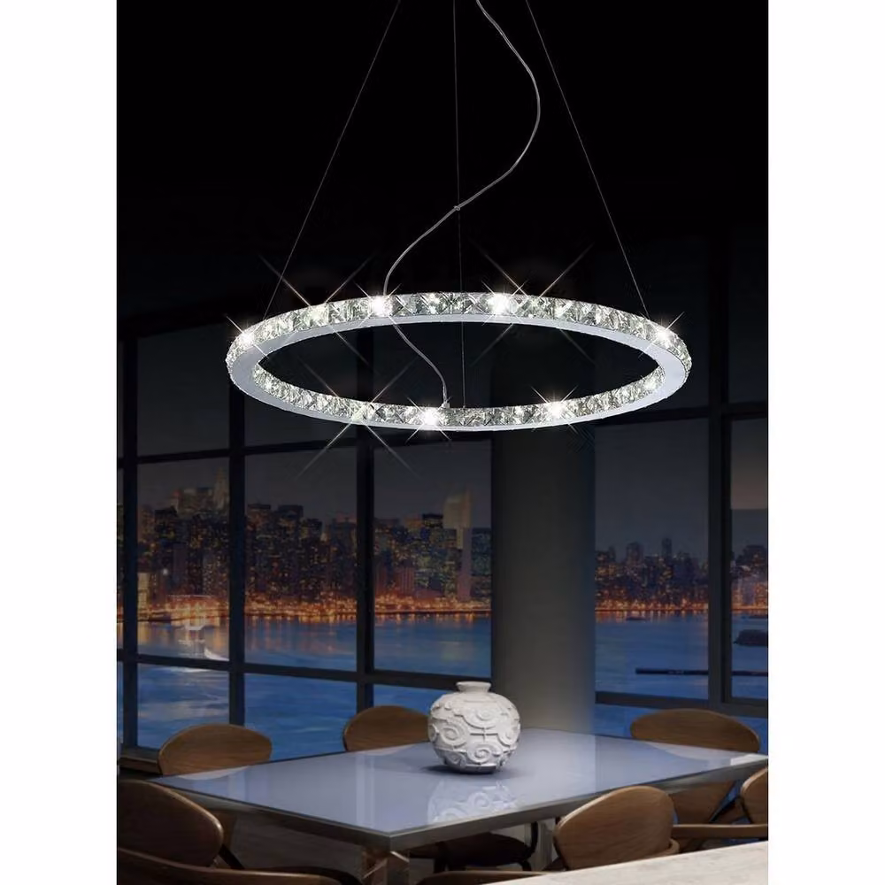 Netlighting Galaxy Round Small LED Pendant Light in Polished Chrome and Grey Crystal, 27W, 6000K – 3