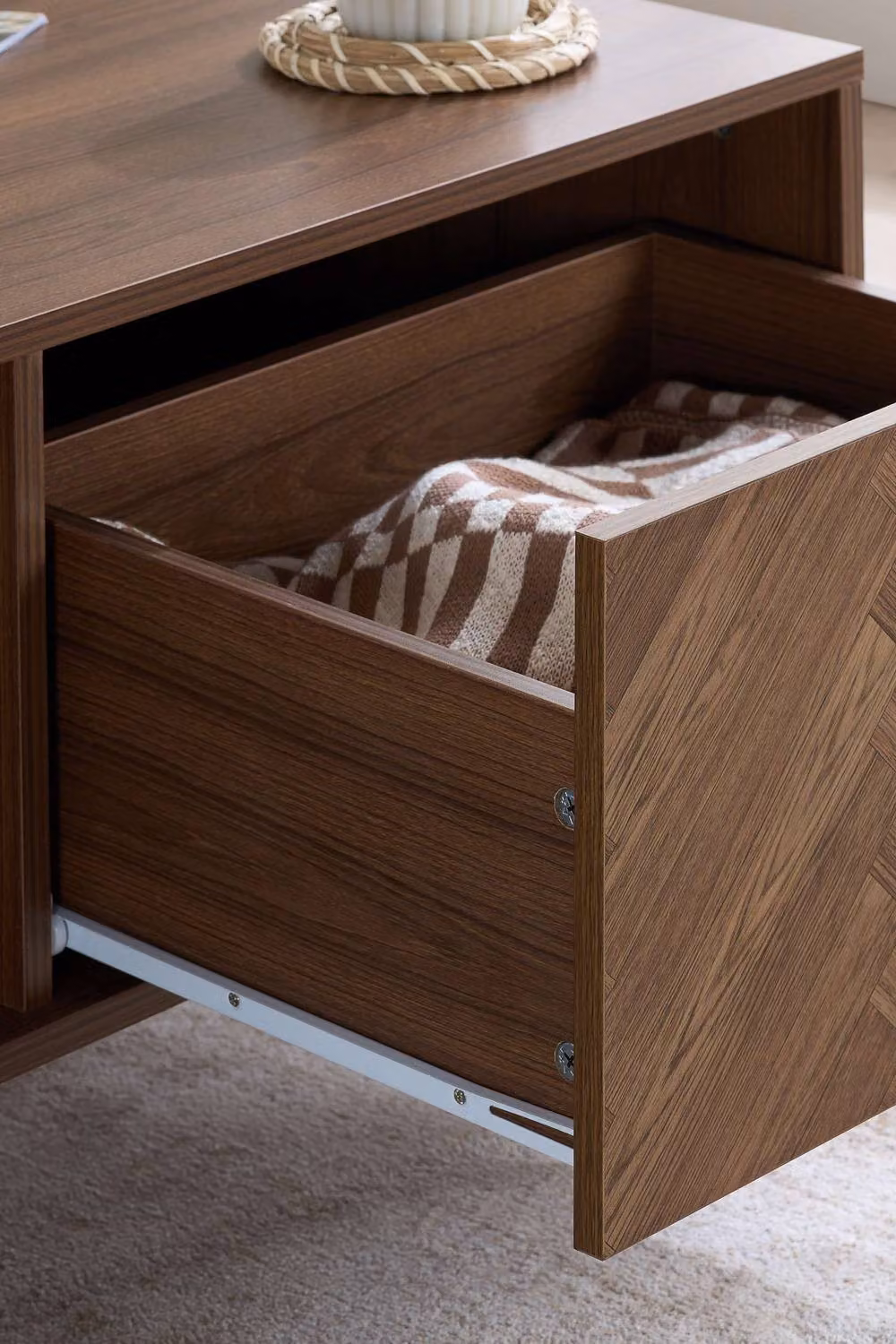 Birlea Herringford 1 Drawer Coffee Table in Brown Walnut Parquet Design – 4