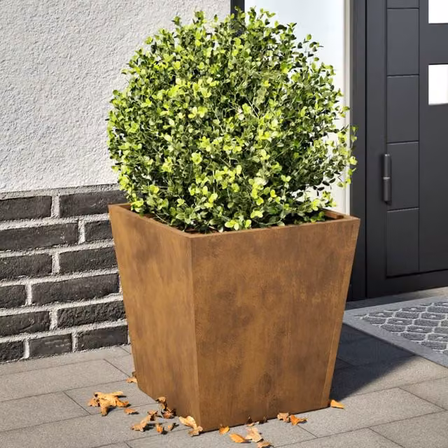 Berkfield Home Corten Steel Garden Planter Tubs in Brown, 2 Pack, W/D/H: 40 x 40 x 40 cm
