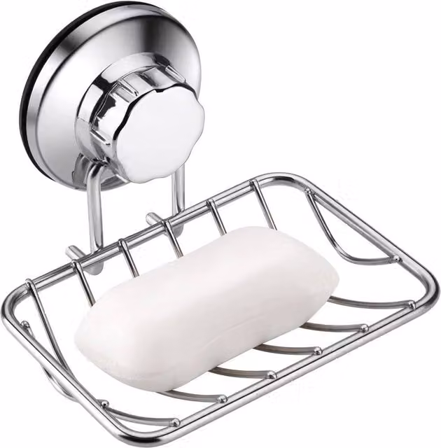 FLAVORA Stainless Steel Suction Cup Soap Basket in Silver, Width: 180 cm, Drop: 200 cm – 1