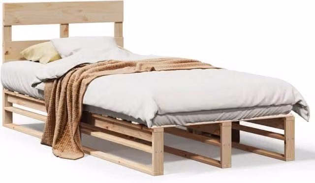 Berkfield Home Small Single Solid Wood Pine Bed Frame in Beige, W: 75 cm, L: 190 cm