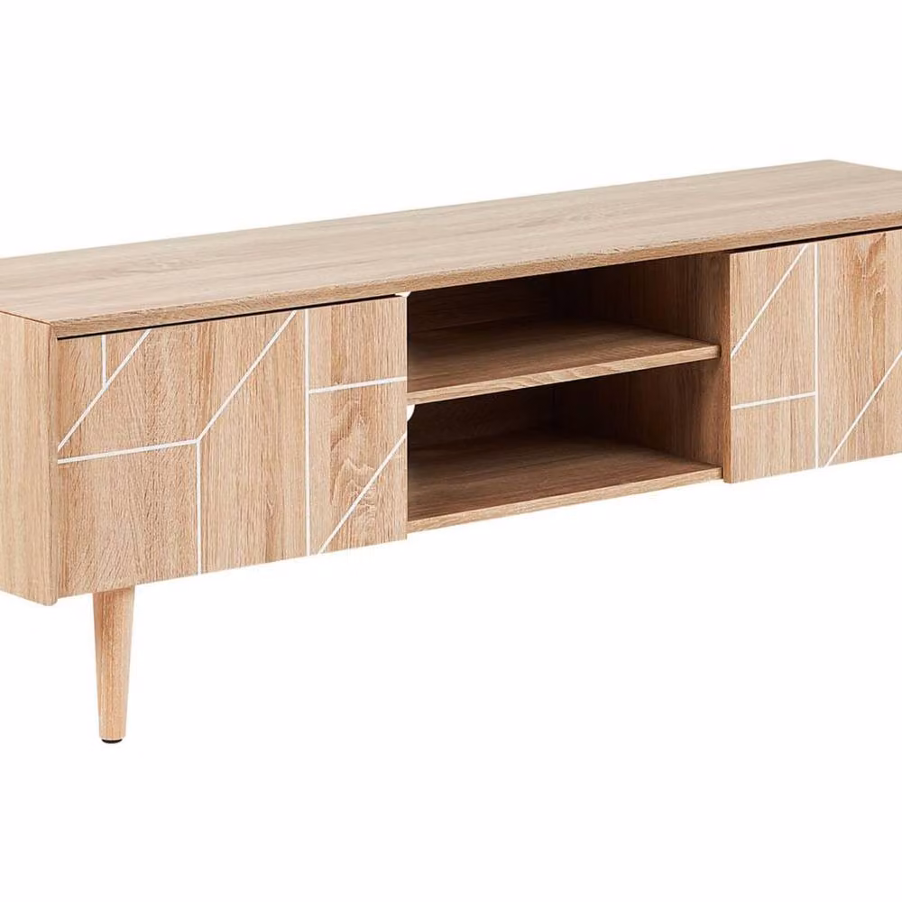 Wyld and Coco Geometric Boho TV Stand in Brown and White, W: 150 cm, H: 51 cm, D: 39 cm – 2