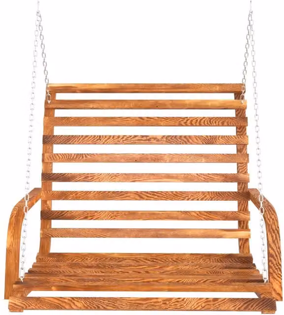 Berkfield Home Solid Bent Wood Swing Bench with Teak Finish in Brown W/D/H: 126 x 63 x 92 cm