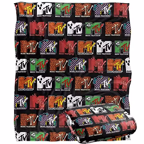 LOGOVISION MTV Halloween Logos Super Soft Fleece Throw Blanket, White, W/D: 152 x 127 cm – 1