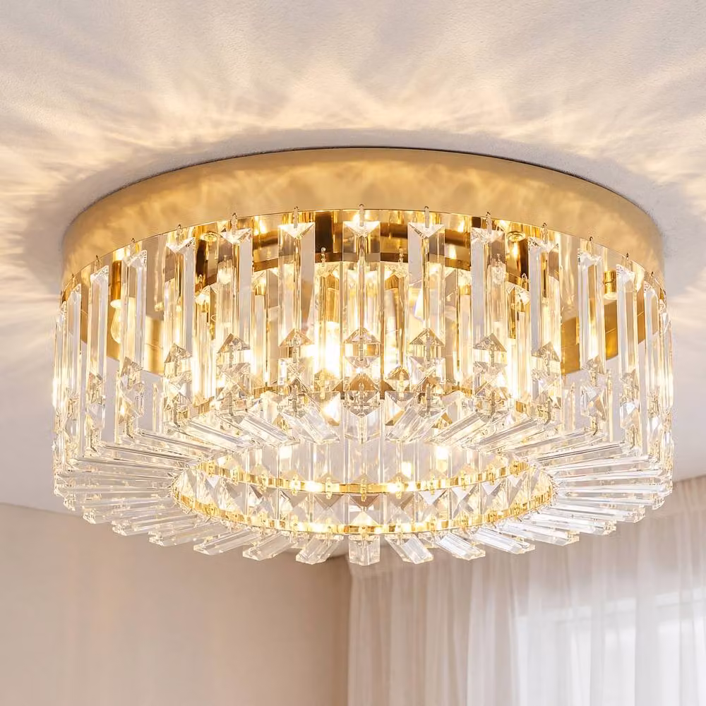 HOMCOM Gold Tone Crystal Ceiling Light with Glass Pendants – 2