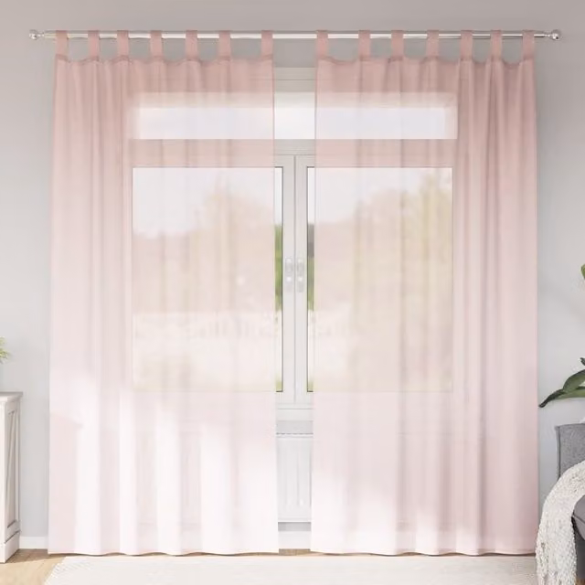 Berkfield Home Pink Voile Fabric Panel Curtains with Tabs, 2 Pack, W: 140 cm, H: 225 cm