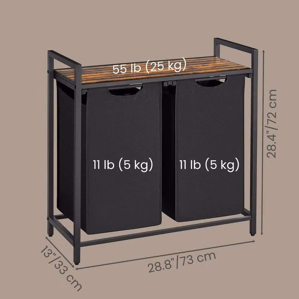 KORVIXA Clothes Hamper with Removable Bags in Black, Height: 100 cm – 2