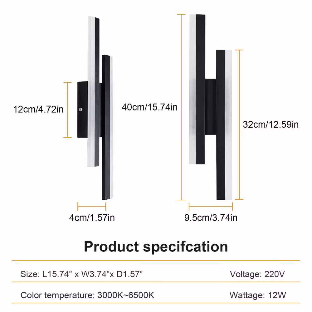 Pheashine Modern Line Form LED Wall Light in Black with Tri-color Dimming 3000K-6500K – 4