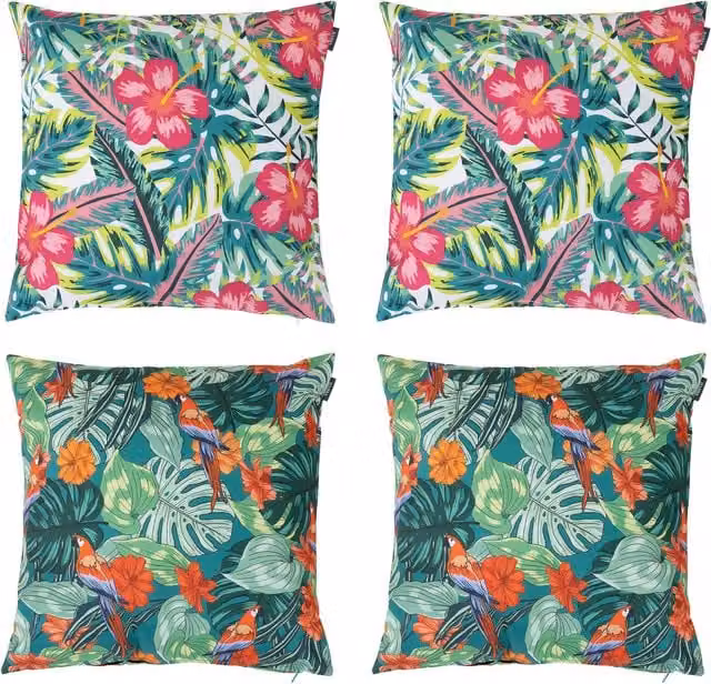 Icon Fifth Collection Tropical Palm Print Outdoor Cushion Set of 4, White and Multicolour