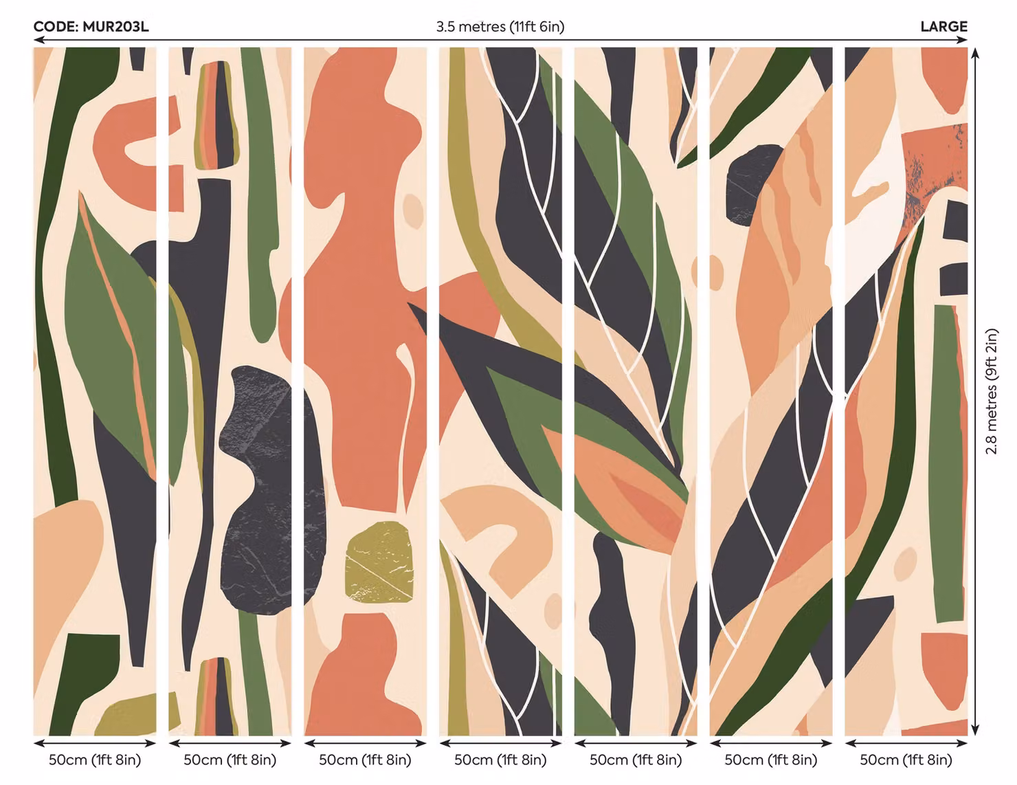 Origin Murals Abstract Leaf Shapes Wall Mural in Orange and Multicolour, W: 300 cm, H: 240 cm – 3