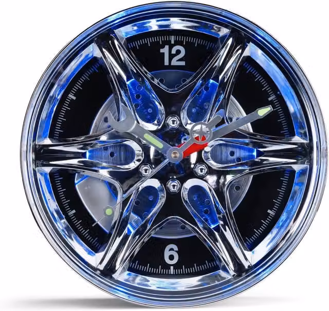 Ingenious Neon Rim Silver Metal Round Analog Industrial Wall Clock