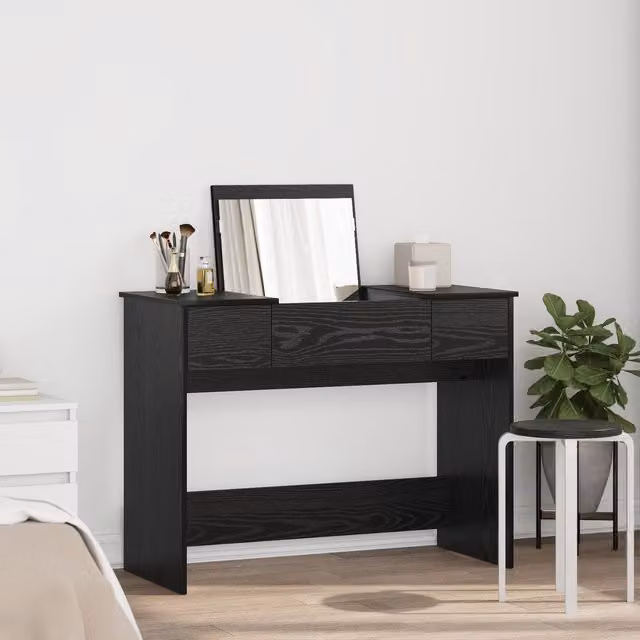 Berkfield Home Modern Dressing Table with Mirror in Black Oak, W: 100 cm, D: 45 cm, H: 76 cm – 1