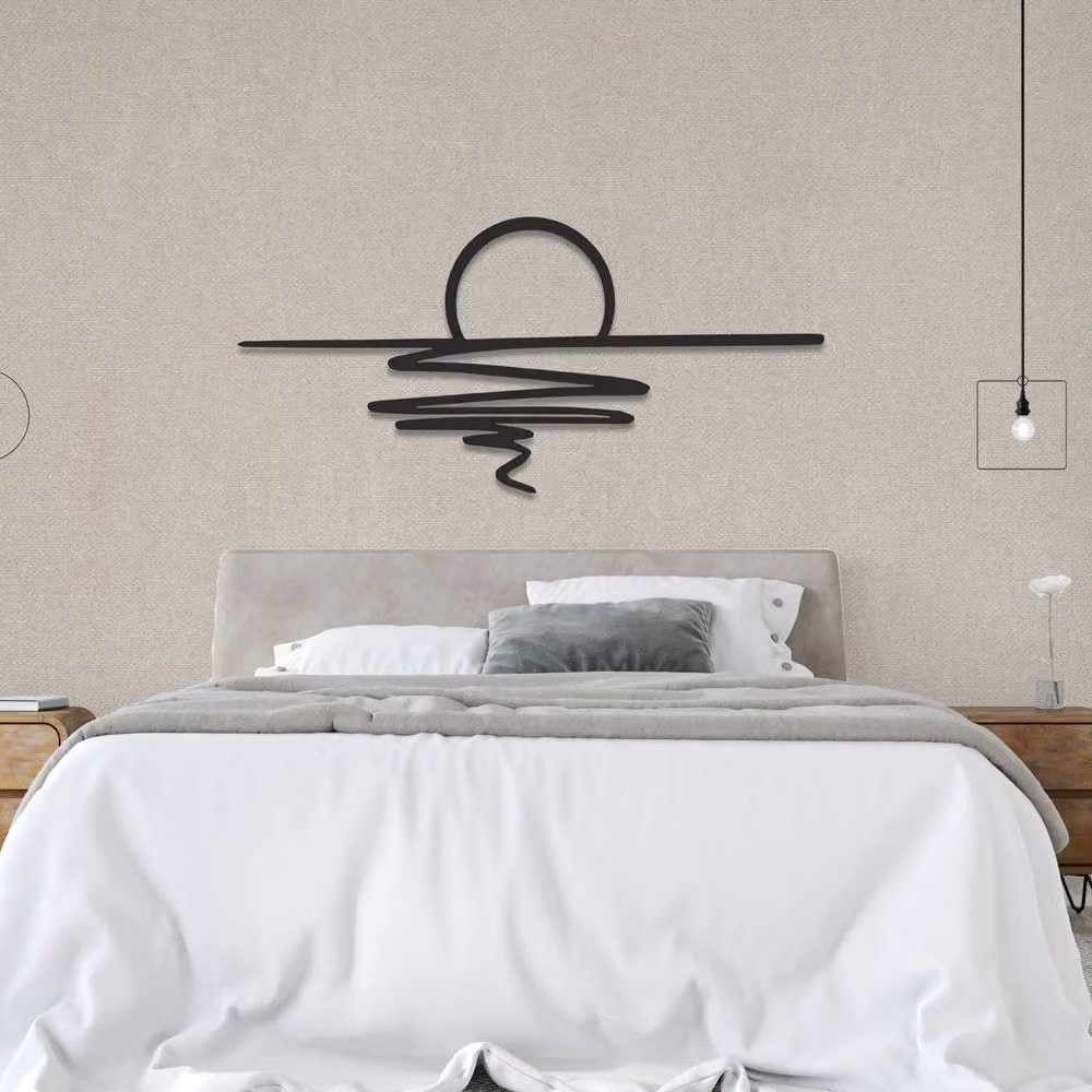Decortie Sunset Abstract Metal Line Art Wall Decor, Black, W: 75 cm, H: 35 cm – 2