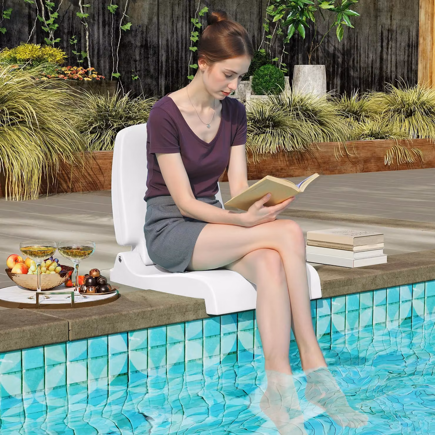 Costway Foldable Outdoor Poolside Chair in White – 3