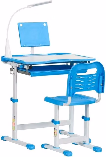 FORGEVIO Modern Blue Study Desk and Office Chair Set for Adults with Height-Adjustable Features