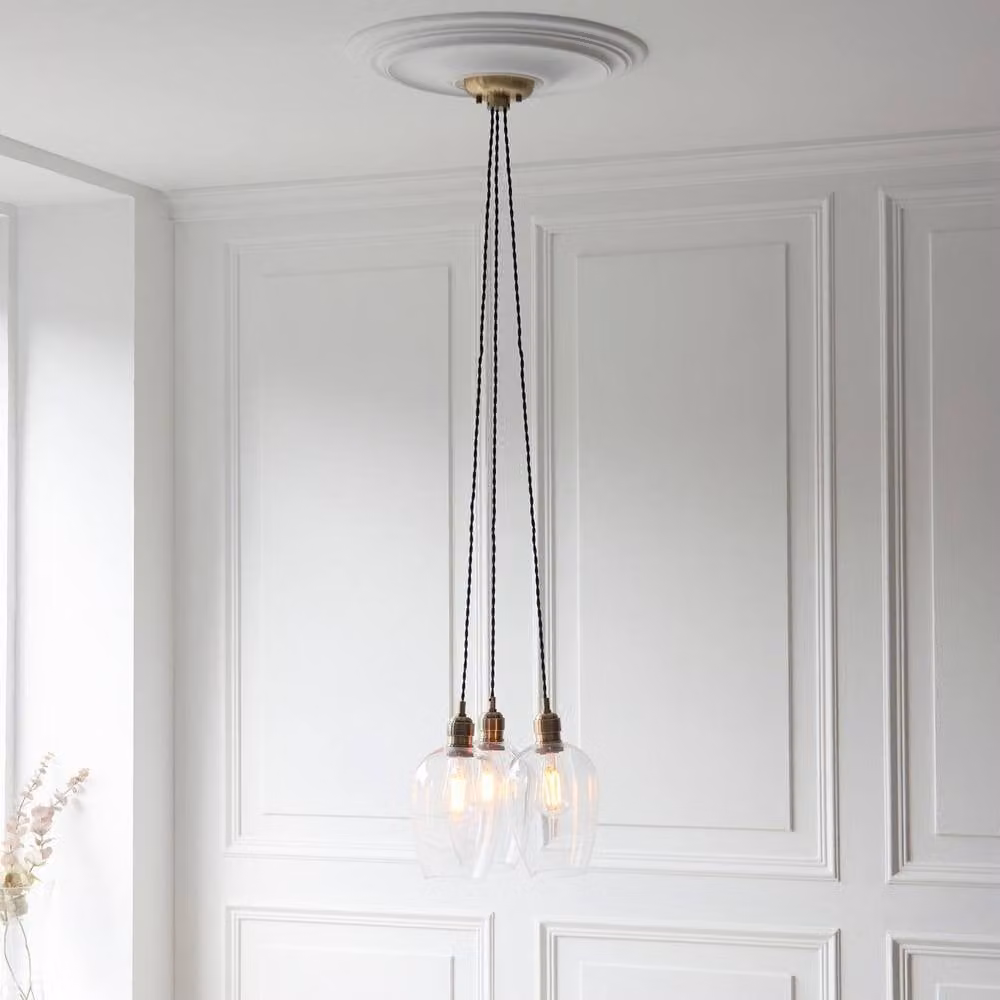 Netlighting Livorno Cluster Pendant Light in Gold and Brass with Transparent Glass, 3 x E27 LED Compatible – 2