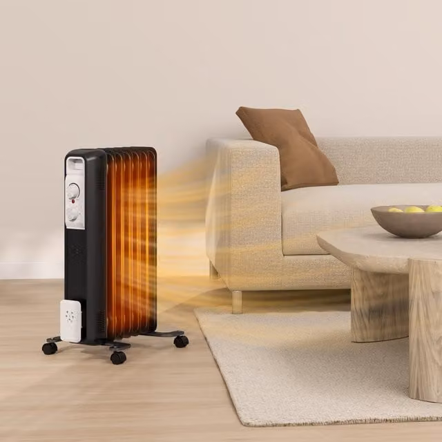 HOMCOM Quiet Freestanding Oil Filled Radiator in Black, W/D/H: 40 x 40 x 40 cm