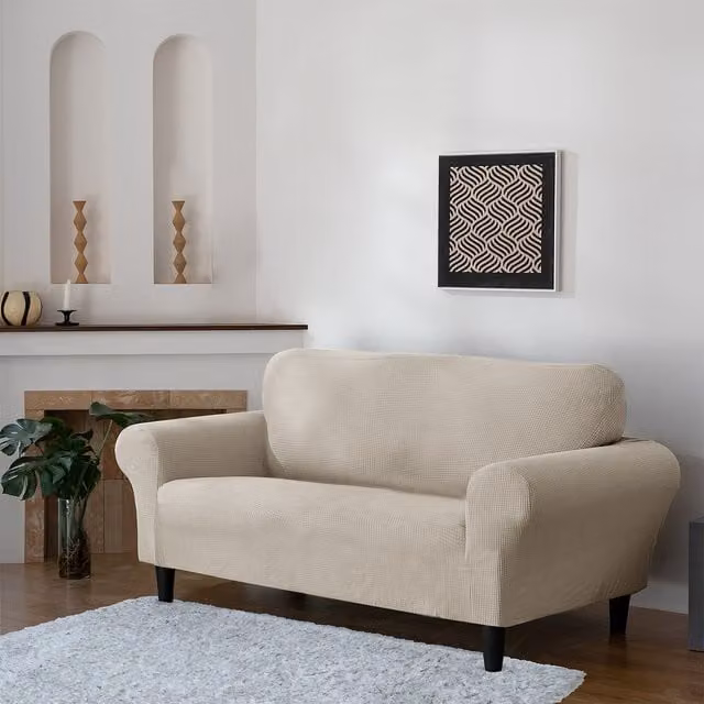 Home Republic Washable Stretch Sofa Cover for 2 Seater Sofas in Beige