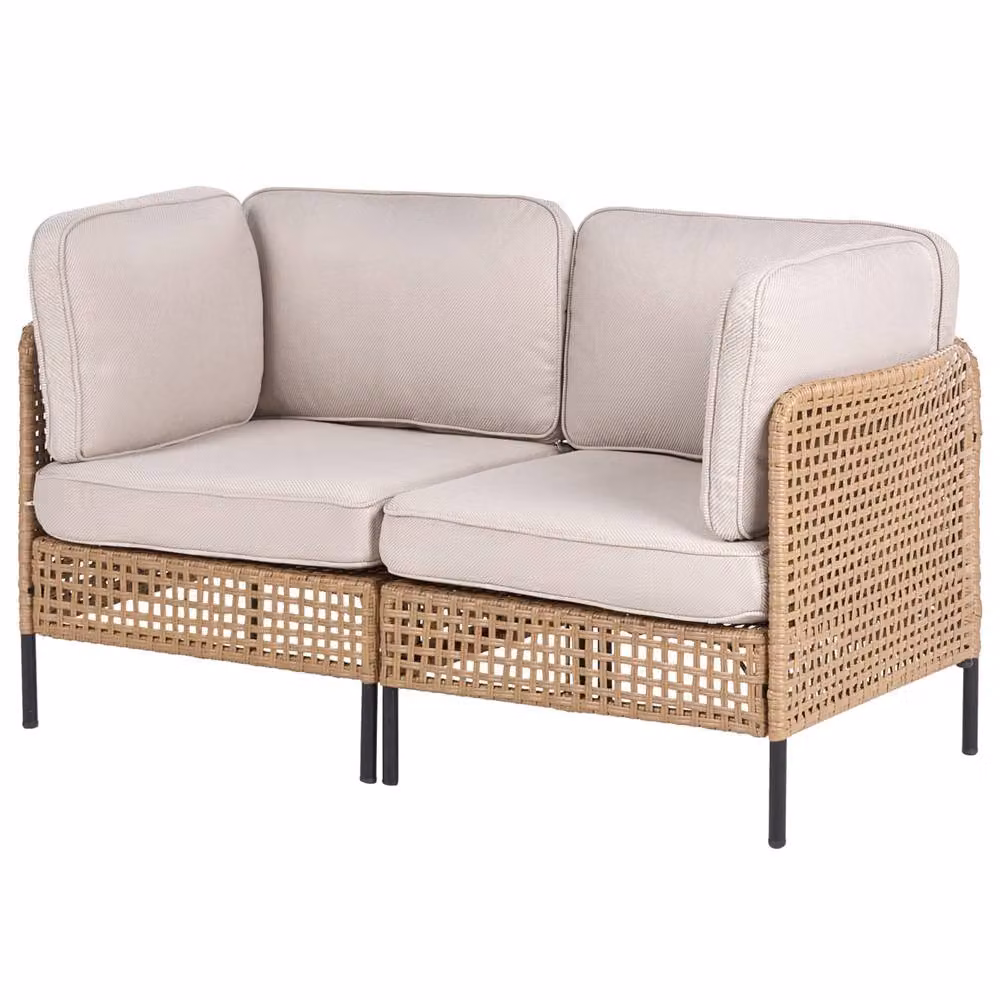 Wyld and Coco Outdoor 2-Seater Sofa Set and Coffee Table with Beige Upholstered Cushions and Powder Coated Steel Frame – 2
