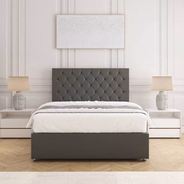 BSSPOKE Mia Plush Velvet Divan Bed Set with 24 inch Headboard and Mattress in Grey, King Size (W/D/H: 180 x 200 cm)