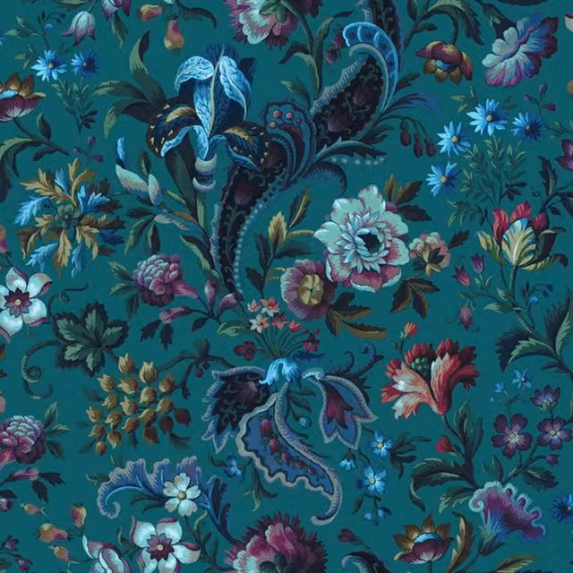 House of Hackney Florika Abstract Paisley Ethnic Wallpaper in Petrol and Purple