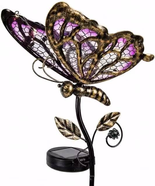 Bright Zeal Decorative Solar Butterfly Stake Lights in Pink, Purple and Blue Glass, Height: 88.9 cm – 1