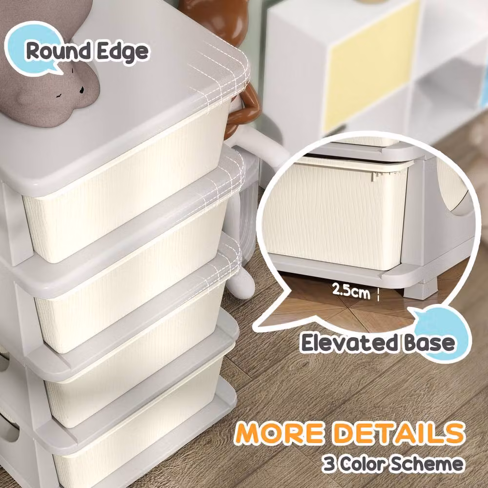 STILVORA 4-Tier Kids Storage Unit with 4 Drawers in Beige and White – 4